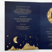 Celestial Blauw Gouden Halve Maan Fasen Bruiloft Drieluik Uitnodiging (Binnenzijde eerst)
