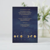Celestial Blauw Gouden Halve Maan Fasen Bruiloft Informatiekaartje (Staand voorkant)