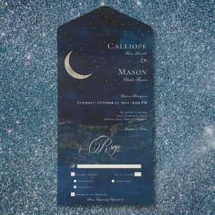 Celestial Blauwe Halve Maan Bruiloft Diner All In One Uitnodiging