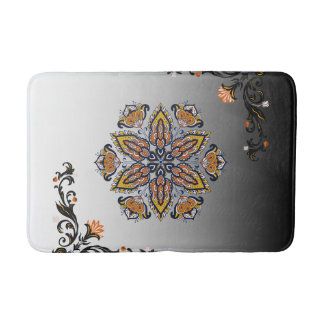 Celestial Bloom – Black & White Mandala Floral Des Badmat