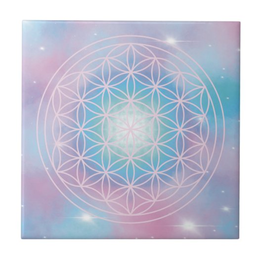 Celestial Bloom – Sacred Geometry Flower of Life Tegeltje (Voorkant)