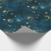 Celestial Blue and Gold Sterrennacht Crescent Moon Cadeaupapier (Hoek)