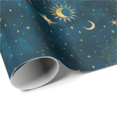 Celestial Blue and Gold Sterrennacht Crescent Moon Cadeaupapier (Rol Hoek)