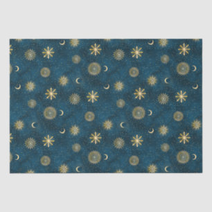 Celestial Blue and Gold Sterrennacht Crescent Moon Tissuepapier