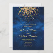 Celestial Blue Galaxy Gold Confetti Wedding Kaart (Voorkant)