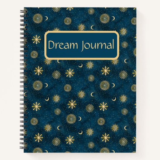 Celestial Blue & Gold Crescent Moon Dream Journal Notitieboek (Voorkant)