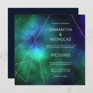 Celestial Blue Green Cosmic Abstract Cool Wedding Kaart