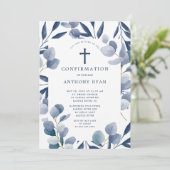 Celestial Blue Leaf Boys bevestigingsuitnodiging Kaart (Staand voorkant)