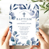 Celestial Blue Leaf Boys Dopen Uitnodiging