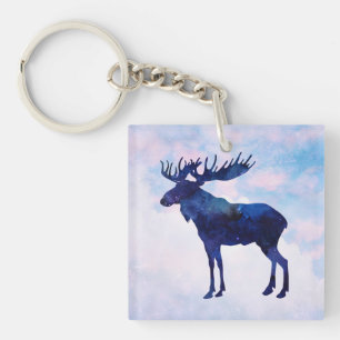 Celestial Blue Moose Silhouette Sleutelhanger