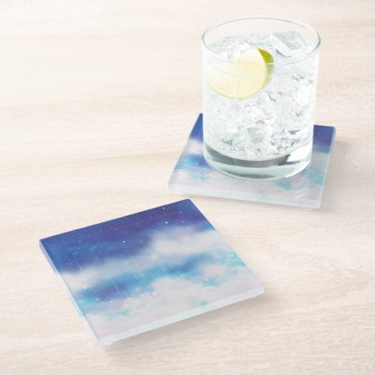 Celestial Blue Nebula Glass Onderzetter (Schuin)