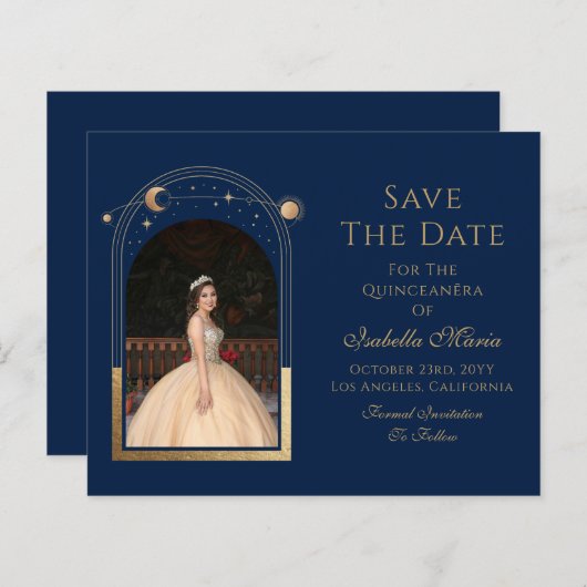 Celestial Blue Save The Date Verjaardag Quinceaner (Voorkant / Achterkant)