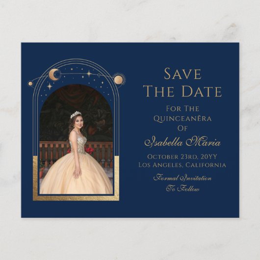 Celestial Blue Save The Date Verjaardag Quinceaner (Voorkant)