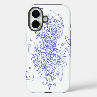 Celestial Blue Tree of Life Line Art: Geometric iPhone 16 Hoesje