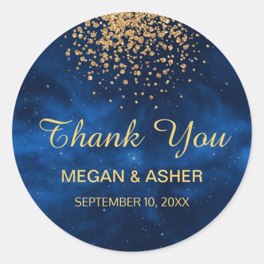 Celestial Blue Universe met Gold Confetti Ronde Sticker (Voorkant)
