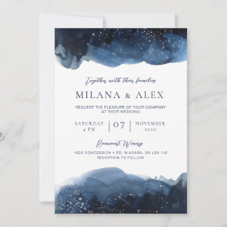 Celestial Blue Waterverf Invitation Kaart
