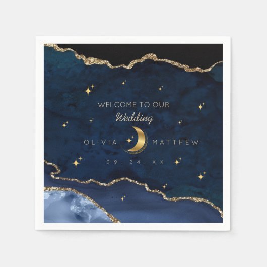 Celestial Blue Wedding Midnight Stars Moon Servet (Voorkant)