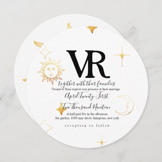Celestial Boho Round Wedding Invitation Kaart (Voorkant / Achterkant)
