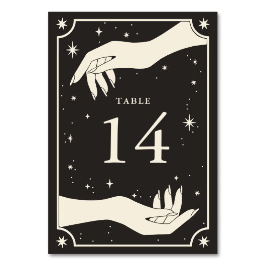 Celestial Boho Tarot Hands Wedding Table Number Kaart (Voorkant)