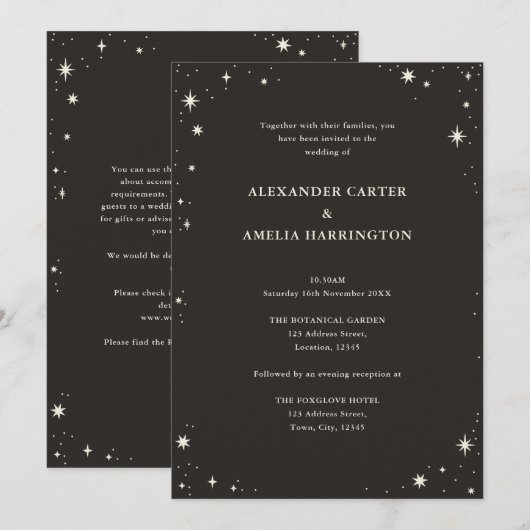 Celestial Boho Tarot Star Black Wedding-uitnodigin Kaart (Voorkant / Achterkant)