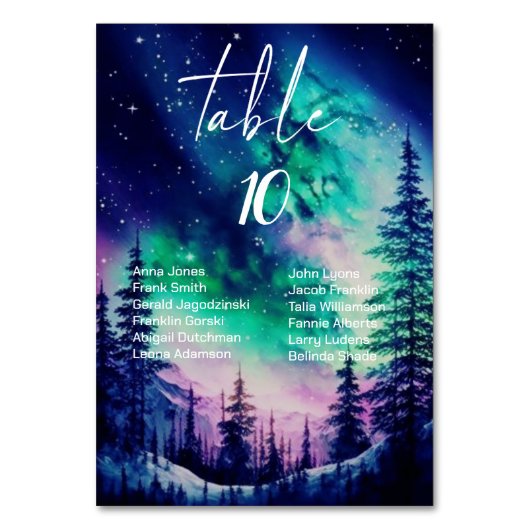 Celestial Bruiloft Tafelnummers met gastnamen (Voorkant)