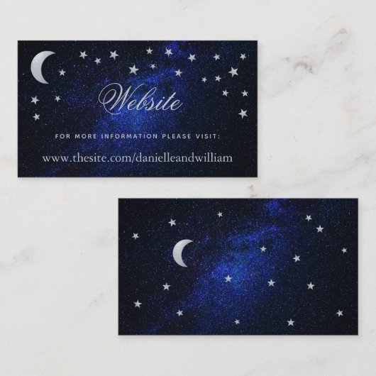 Celestial Bruiloft Website Maan & Sterren Blauwe N Informatiekaartje (Voorkant / Achterkant)