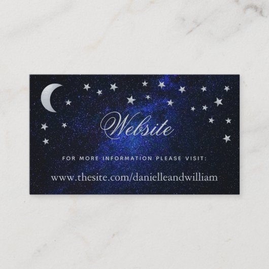 Celestial Bruiloft Website Maan & Sterren Blauwe N Informatiekaartje (Voorkant)