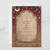 Celestial Burgundy Baroque Wedding Kaart (Voorkant)