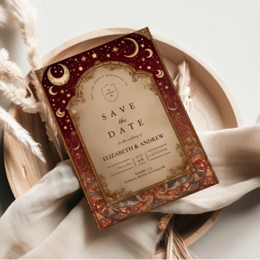 Celestial Burgundy Baroque Wedding Save The Date