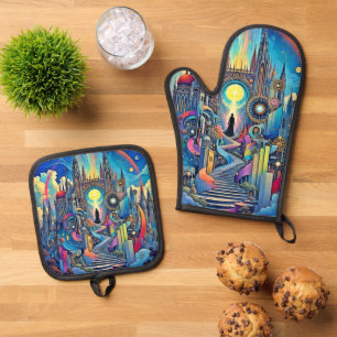 Celestial Cathedral Cityscape Ovenwant & Pannenlap Set