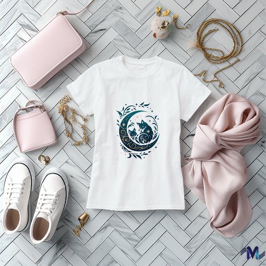 Celestial Cats Abstract Art Design T-shirt