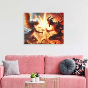 Celestial Clash: rood en goud Canvas Afdruk