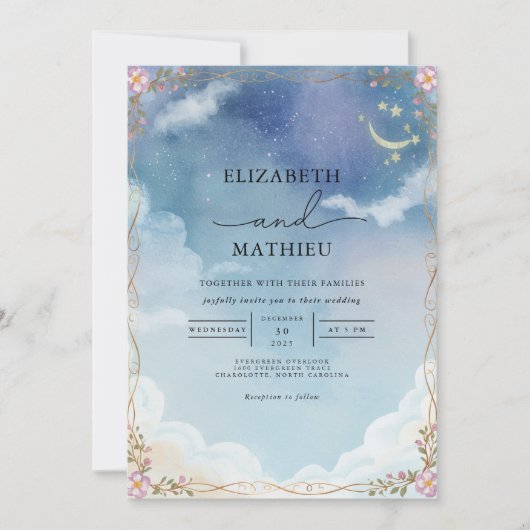Celestial Cloud Bloom Wedding Kaart (Voorkant)