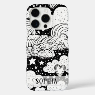 Celestial Clouds Stars Doodle gepersonaliseerd iPhone 16 Pro Hoesje