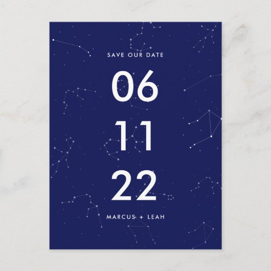 Celestial Constellation Blue Stars Bewaar de datum Briefkaart (Voorkant)