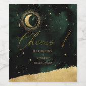 Celestial Crescent Moon Bruiloft Wijn Label Set Etiket (Enkel label)