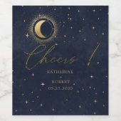 Celestial Crescent Moon Bruiloft Wijn Label Set Wijn Etiket (Enkel label)