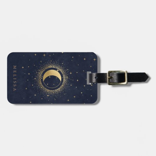 Celestial Crescent Moon Gold Monogram Bagagelabel (Voorkant horizontaal)