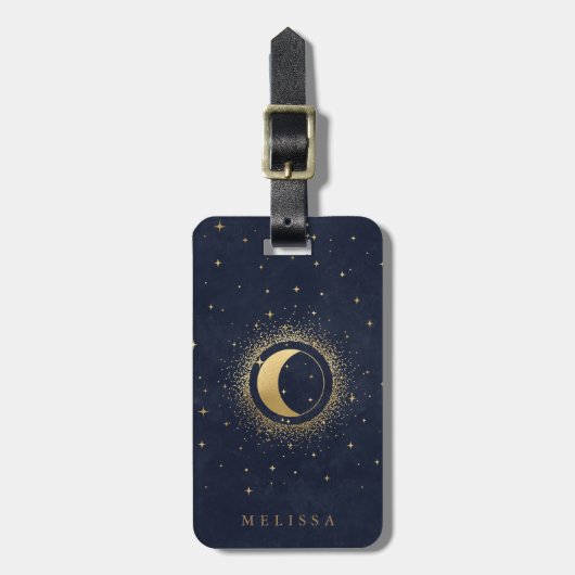 Celestial Crescent Moon Gold Monogram Bagagelabel (Voorkant verticaal)
