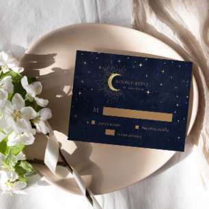 Celestial Crescent Moon Gold RSVP Response Kaart