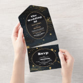 Celestial Crescent Moon Gouden Bruiloft All In One Uitnodiging (Afscheurbaar)