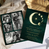 Celestial Crescent Moon Phase Emerald Wedding Gold Folie Uitnodiging