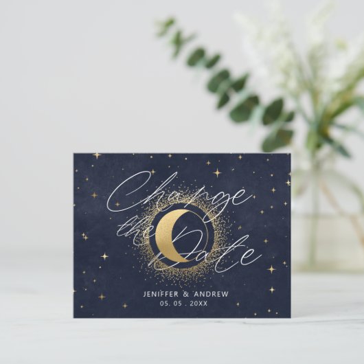 Celestial Crescent Moon Wijzig de datum Briefkaart (Staand voorkant)