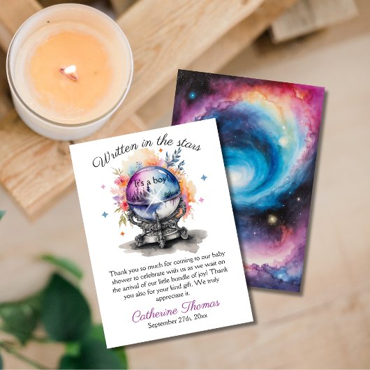Celestial Crystal Ball Astrologie Baby shower Bedankkaart