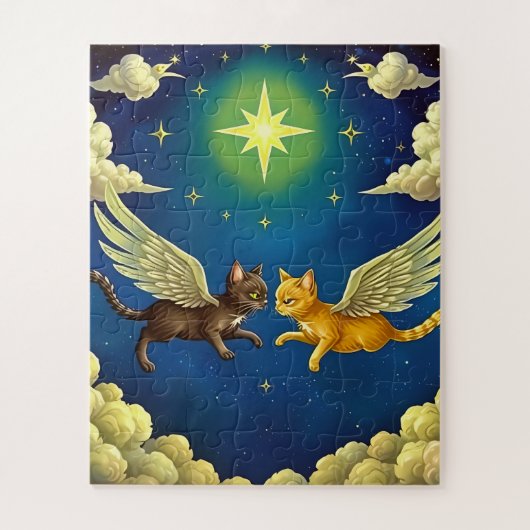 Celestial Dance of Winged Cats voor kinderen Legpuzzel (Verticaal)