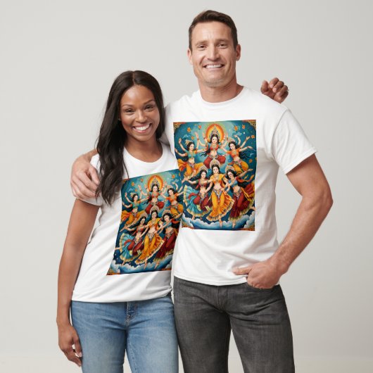 Celestial Dancers Procession - Thangka & Kalamkari T-shirt (Unisex)