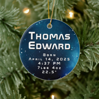 Celestial Deep Blue Outer Space Geboorteaankondigi Keramisch Ornament