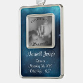 Celestial Deep Blue Outer Space Geboorteherinnerin Verzilverd Kader Ornament (Links)