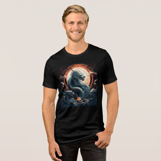 Celestial Dragon Beneath Burning Moon Tri-Blend Shirt (Voorkant volledig)