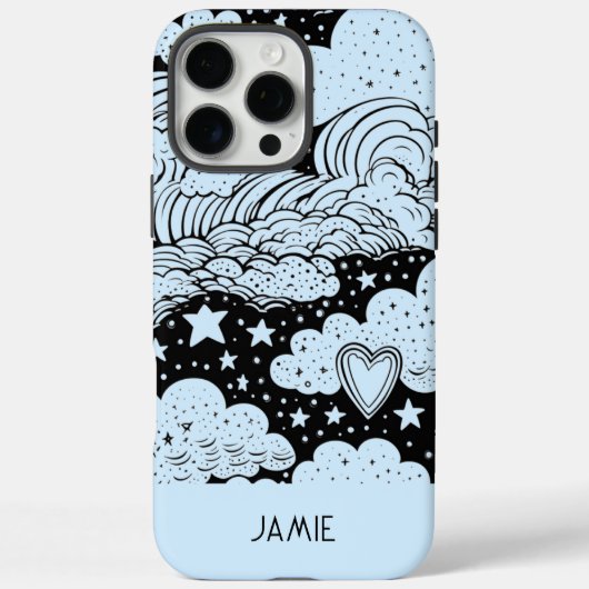 Celestial Dreams Doodles Blauw Zwart Gepersonalise Case-Mate iPhone Case (Achterkant)